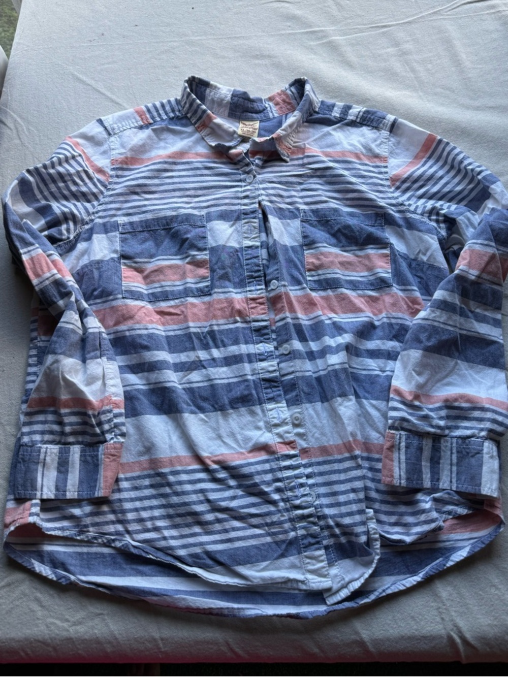 Faded Glory Pink/Blue Button-Up Shirt XL (14-16)